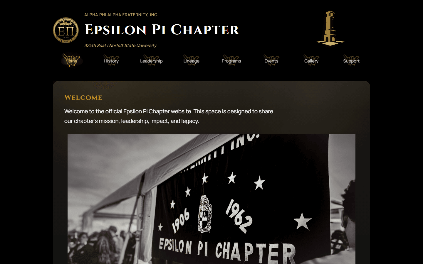 Epsilon Pi Website desktop screenshot
