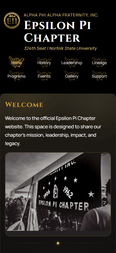 Epsilon Pi Website mobile screenshot
