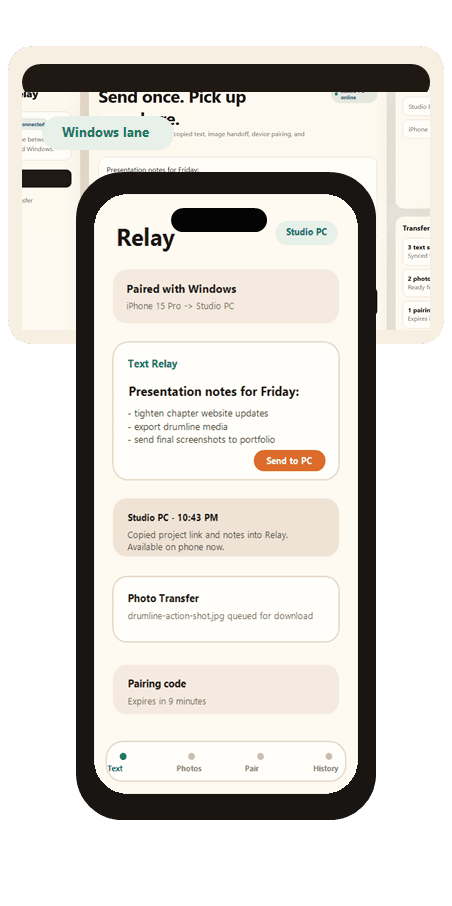 Relay paired iPhone and Windows screenshot